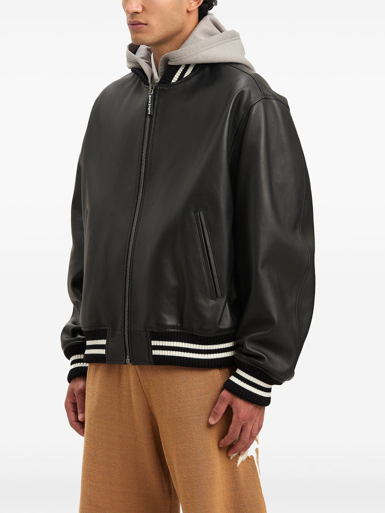 CURVED LOGO LEATHER BOMBER BLACK - OFF W