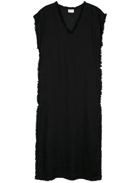 frayed linen midi dress