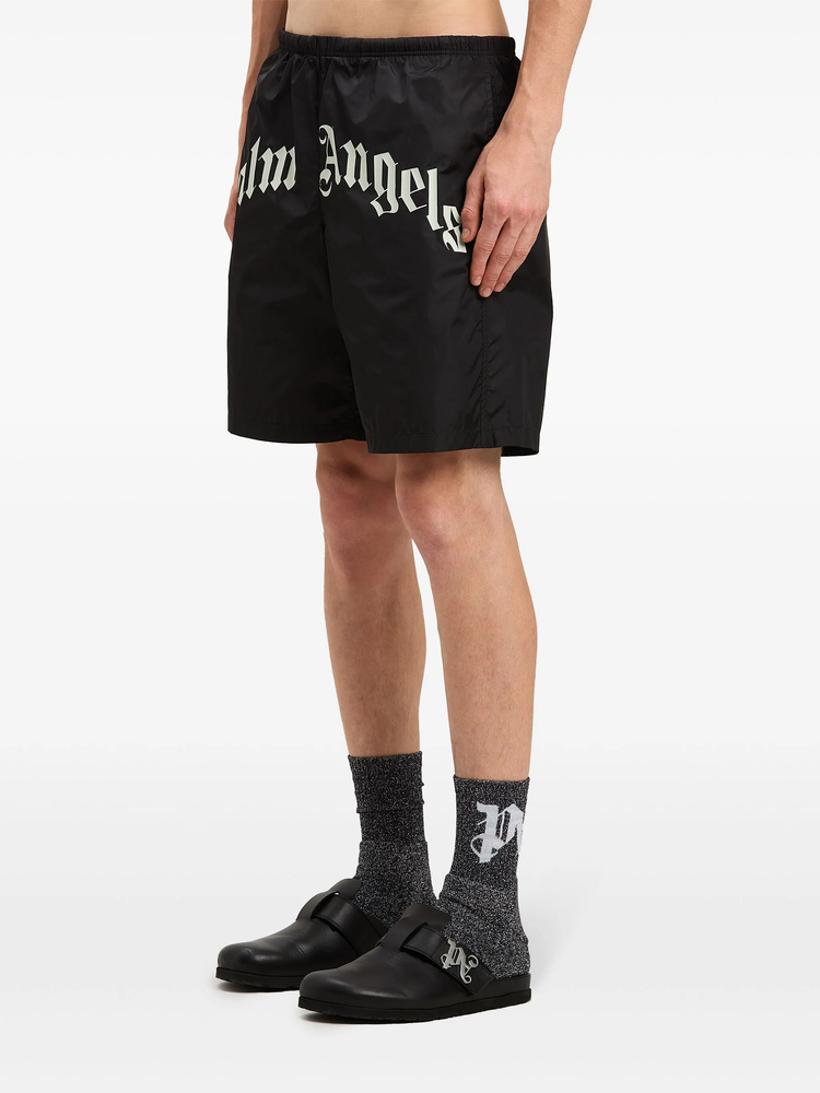 curved-logo swim shorts