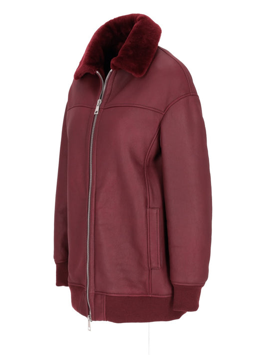 LA ROSE bomber lungo MU in pelle montone bordeaux