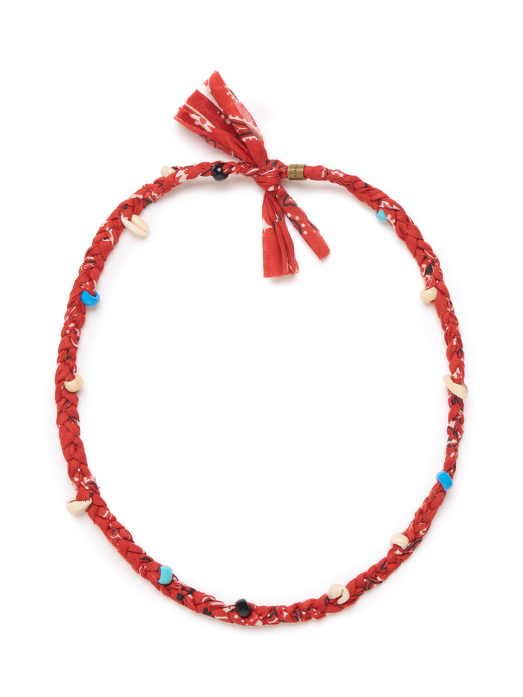 BANDANA & COWRIE SHELL NECKLA RED MULTIC