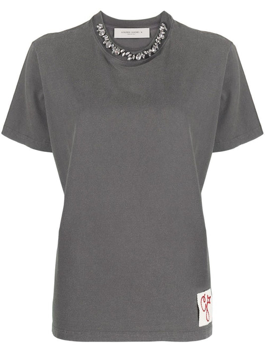 GOLDEN W'S REGULAR T-SHIRT DISTRESSED COTTON JERSEY WITH EMBROIDERY