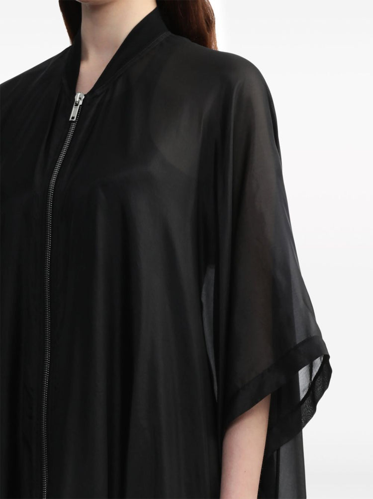 zip-front silk coat