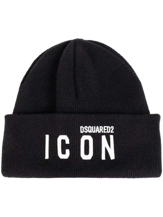 intarsia-knit logo beanie