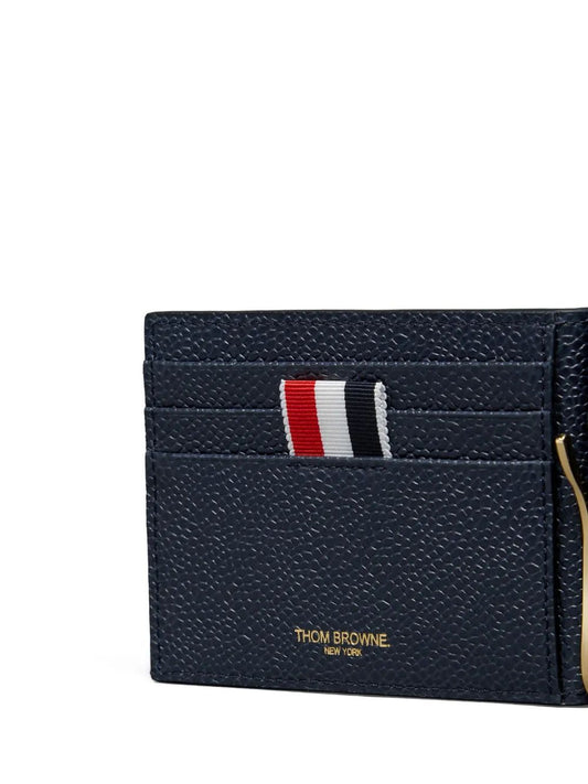 MONEY CLIP WALLET W/ SIDE 4 BAR STRIPES IN PEBBLE GRAIN LEATHER
