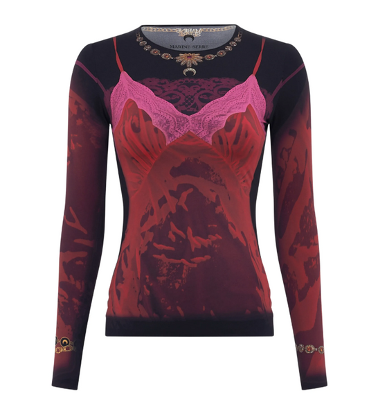 WET NUISETTE PRINTED JERSEY LS CREWNECK TOP