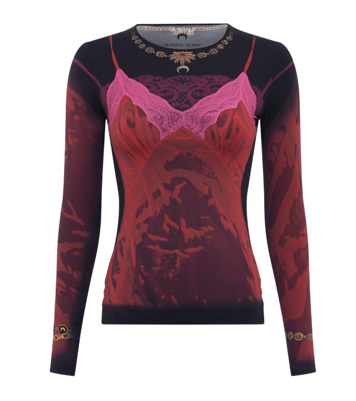 WET NUISETTE PRINTED JERSEY LS CREWNECK TOP