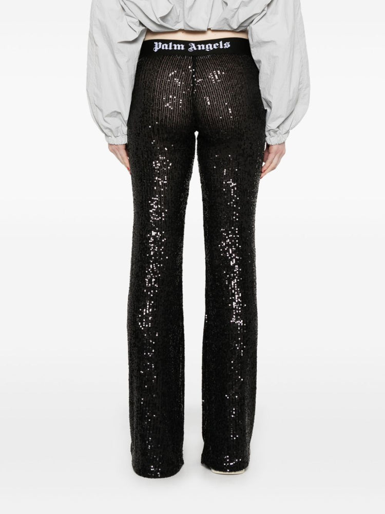 logo-tape sequins flare trousers