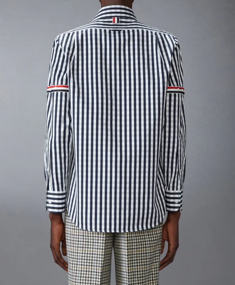 STRAIGHT FIT PC L/S SHIRT W/GG ARMBAND IN GINGHAM CHECK POPLIN