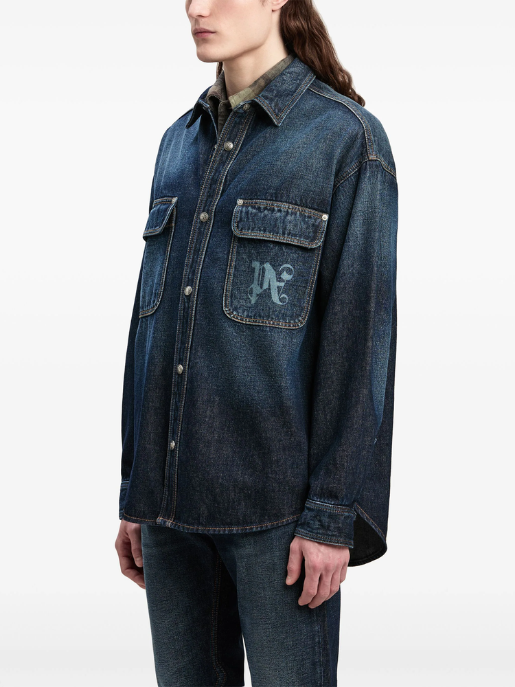 logo-print denim shirt