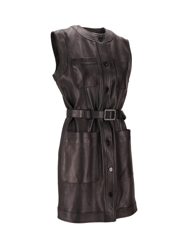 LA ROSE leather dress marrone