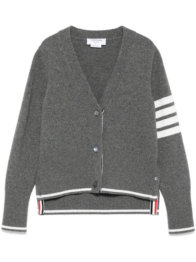 GEESE JERSEY INTARSIA BOXY V NECK CARDIGAN IN MERINO WOOL W/ 4 BAR STRIPE