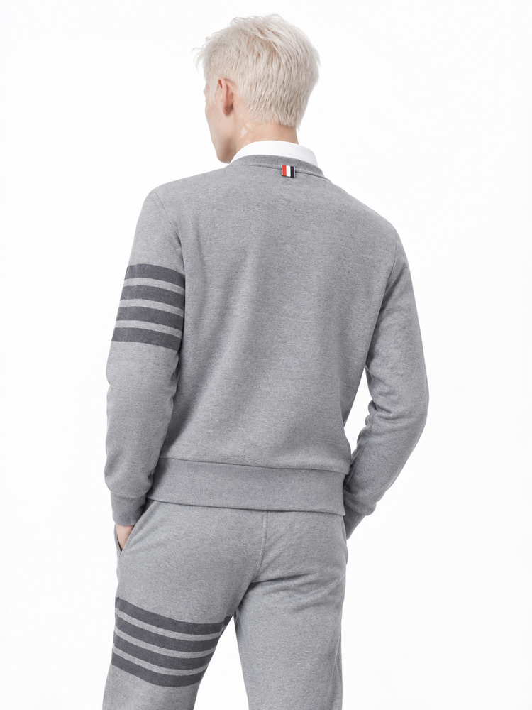 RELAXED FIT CREW NECK SWEATSHIRT W/ TONAL 4 BAR SLEEVE IN CLASSIC LOOPBACK W/ TONAL 4 BAR