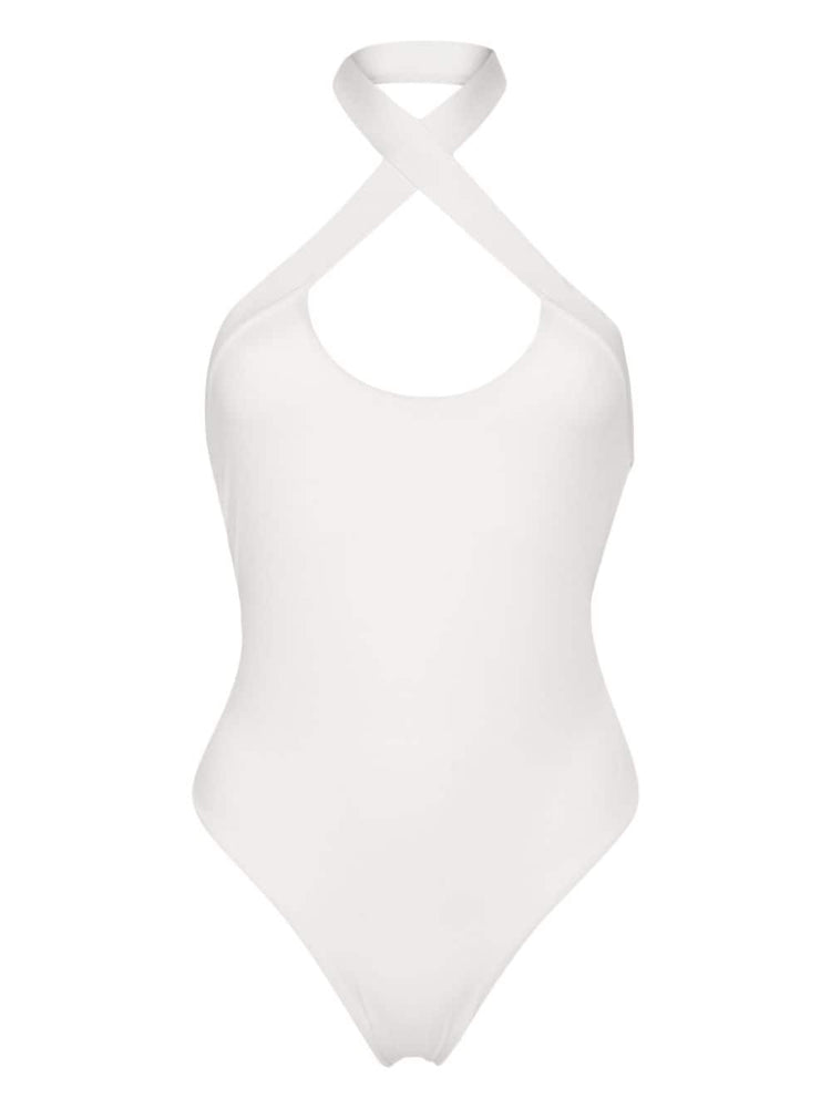 halterneck open-back swimsuit