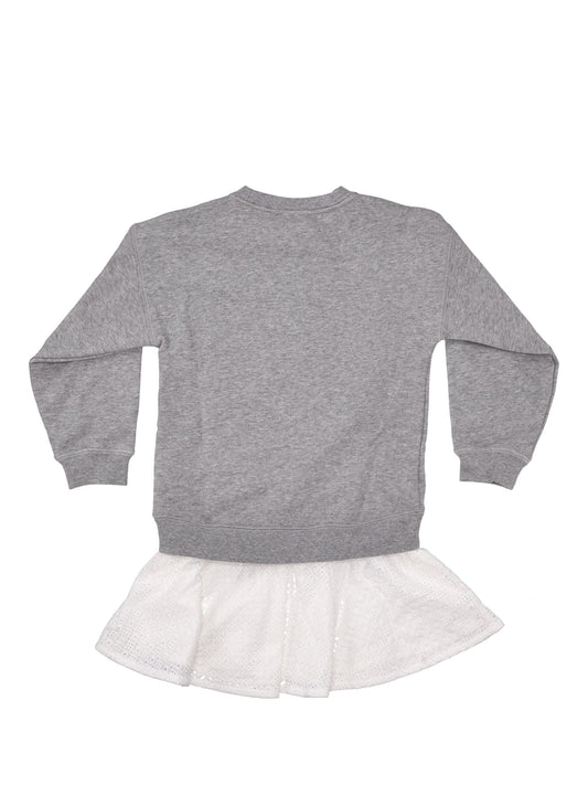 JOURNEY GIRL'S MELANGE SWEATSHIRT DRESS WITH SANGALLO COTTON SKIRT WITH EMBROIDERY