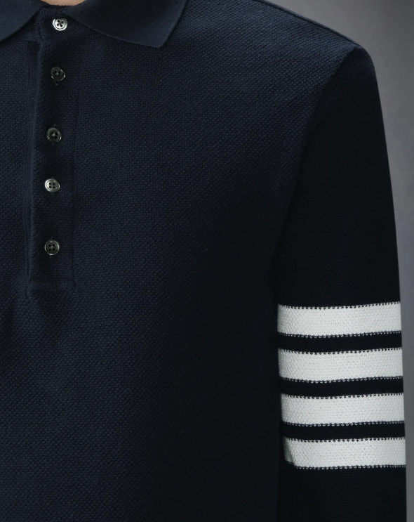 LONG SLEEVE POLO IN TEXTURED PIQUE W/ ENG 4 BAR