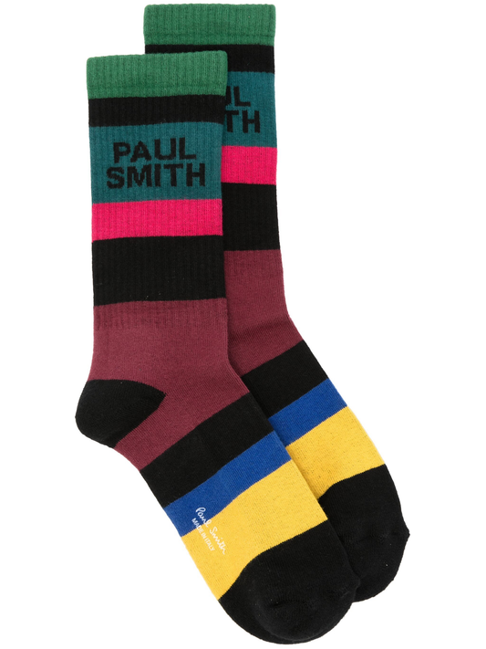 intarsia-logo striped socks