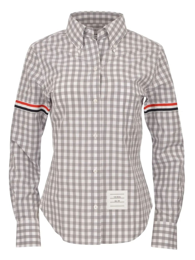 CLASSIC LONG SLEEVE POINT COLLAR SHIRT W/ARMBANDS IN GINGHAM CHECK POPLIN