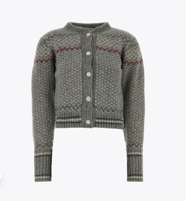 FAIRISLE JERSEY FLOAT JACQUARD CROPPED CREW NECK CARDIGAN IN DONEGAL