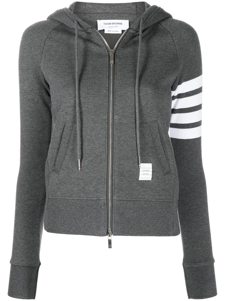 4-Bar stripe zip-fastening hoodie