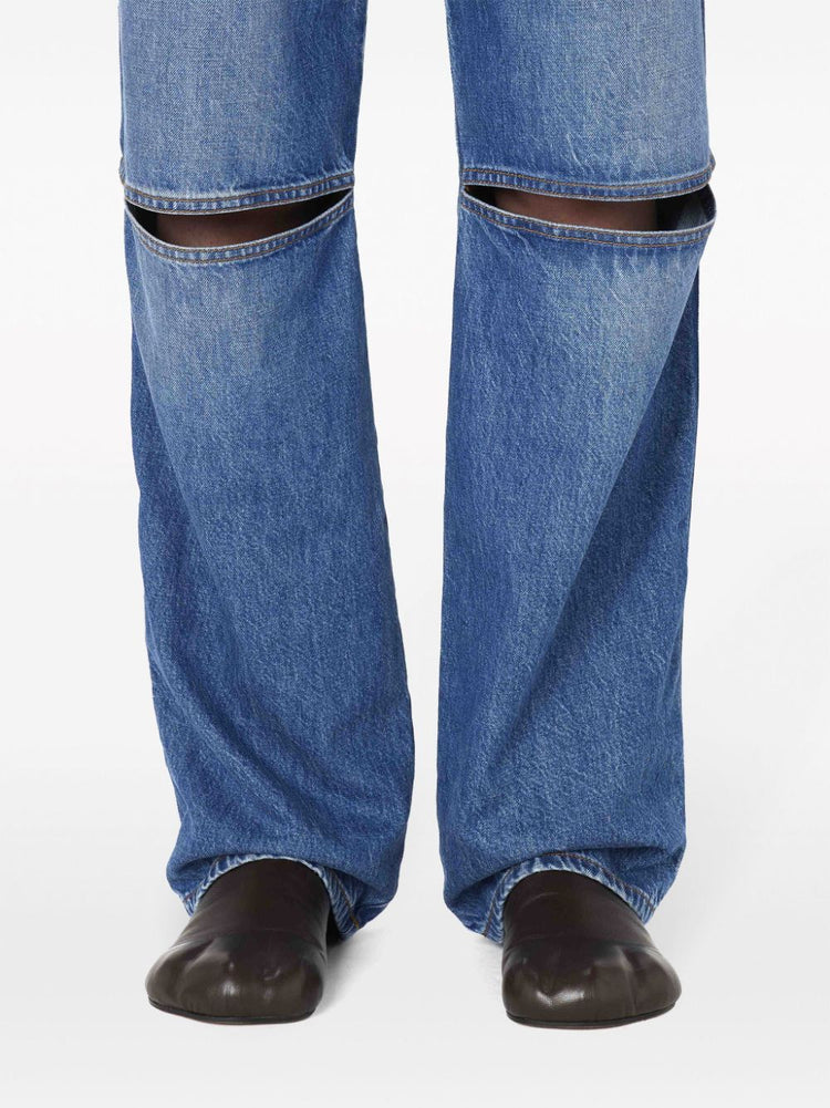 cut-out bootcut jeans