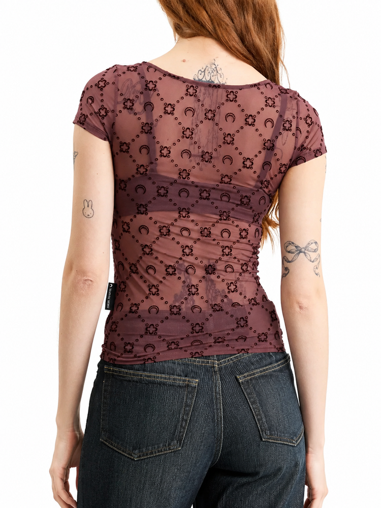 MOONOGRAM MESH FLOCK SS ROUNDNECK T-SHIRT