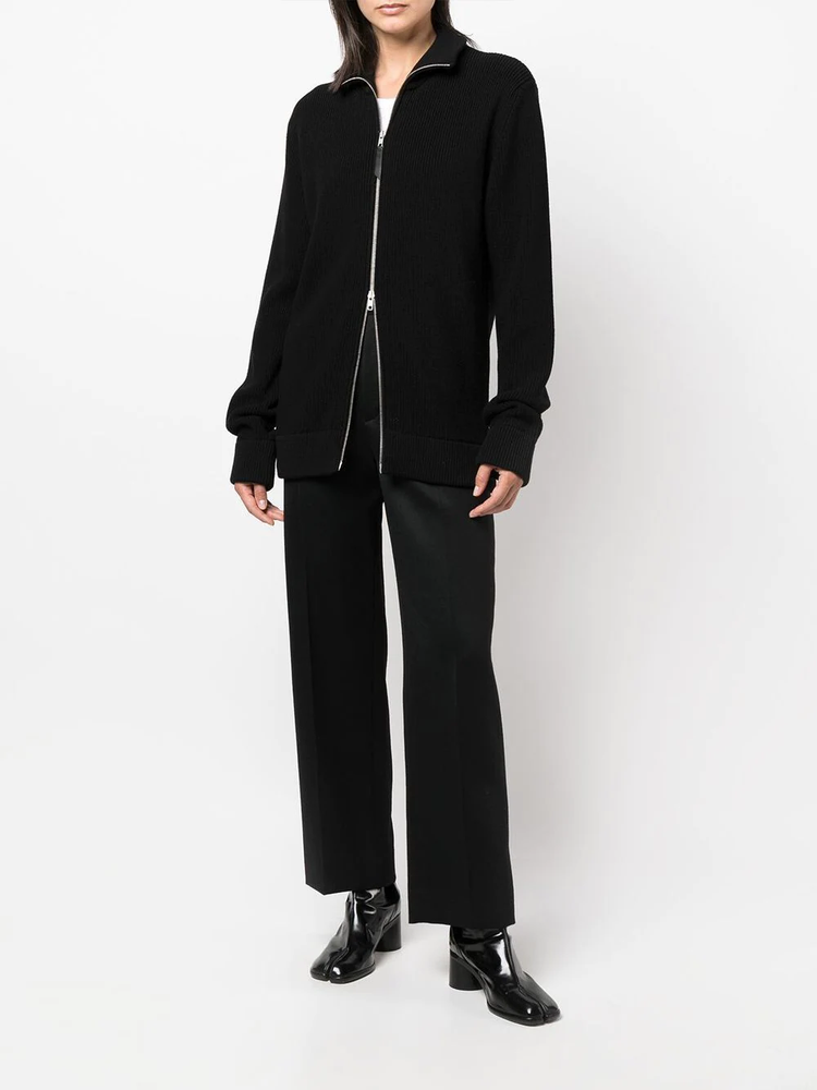 ribbed-knit zip-up sweater