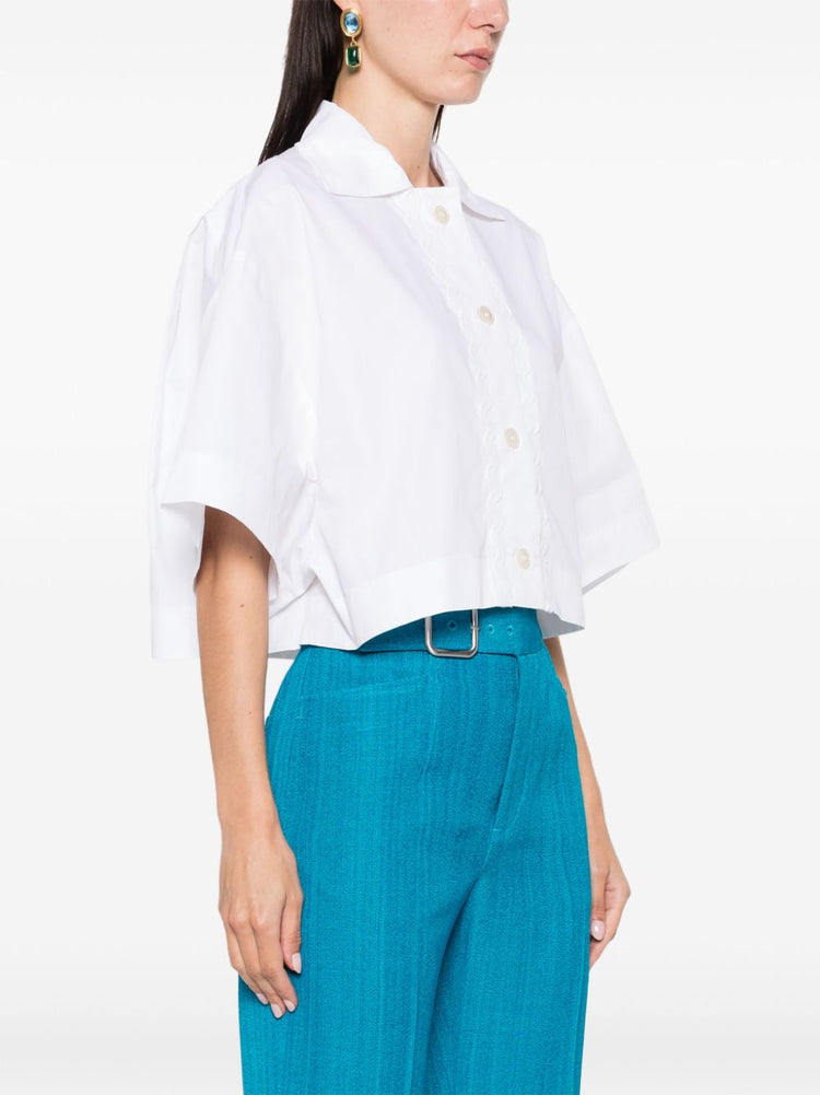 wave-appliqué cropped shirt