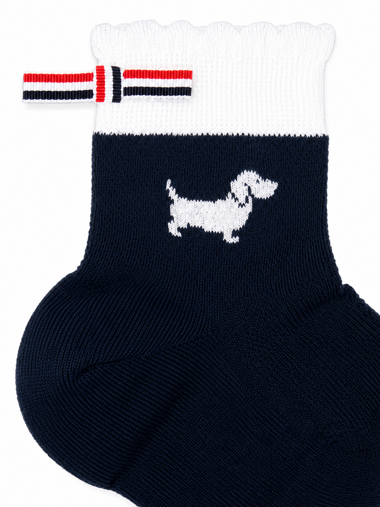 HECTOR INTARSIA POINTELLE STITCH CREW LENGTH SOCKS IN COTTON W/ SCALLOP EDGE