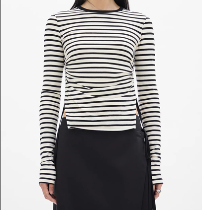 OKE WRINKLED CROPPED LONG SLEEVE TOP BRUSHED STRIP