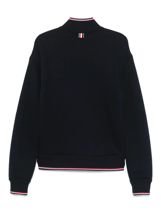 OVERSIZED FUNNEL NECK ZIP UP JACKET W/ RWB TIPPING STRIPE IN CHUNKY LOOPBACK