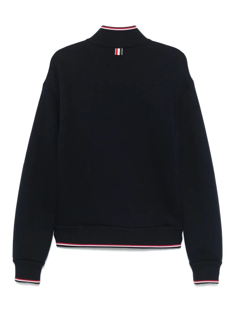 OVERSIZED FUNNEL NECK ZIP UP JACKET W/ RWB TIPPING STRIPE IN CHUNKY LOOPBACK