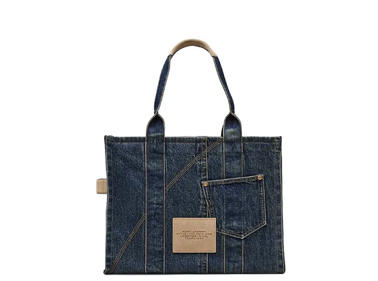 DENIM SUEDE POCKET TOTE BAG