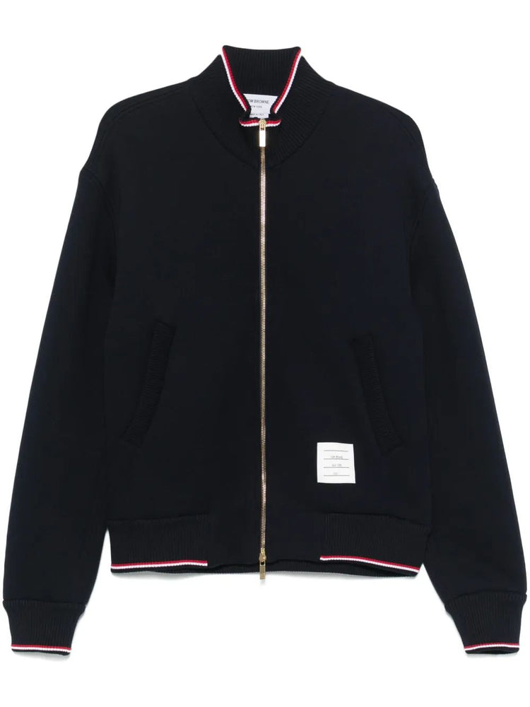 OVERSIZED FUNNEL NECK ZIP UP JACKET W/ RWB TIPPING STRIPE IN CHUNKY LOOPBACK
