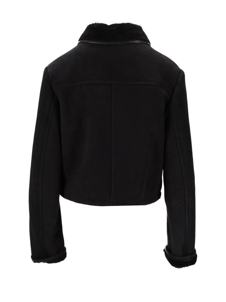 LA ROSE giubbino in pelle montone nero