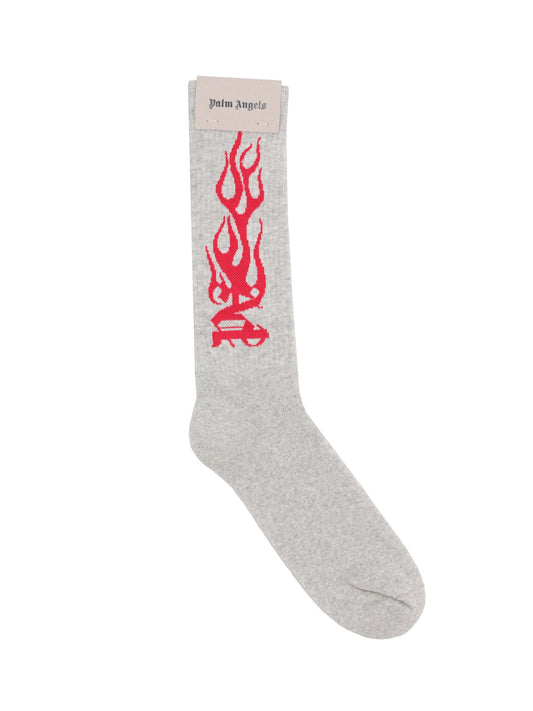 FLAMES JACQUARD SOCKS GREY MELANGE - RED