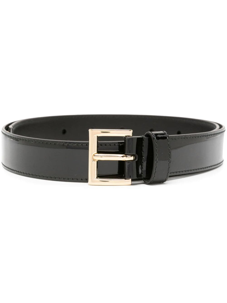 logo-plaque patent leather belt