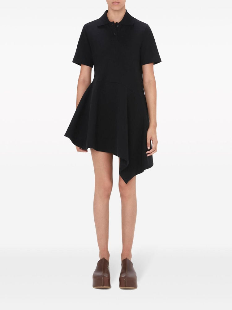 polo-collar cotton asymmetric dress