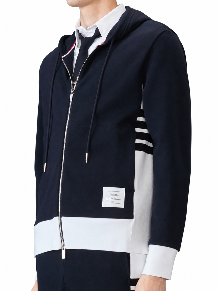 ZIP UP HOODIE W/ ENGINEERED 4 BAR IN COLOR BLOCKED SOLID CLASSIC LOOPBACK JERSEY