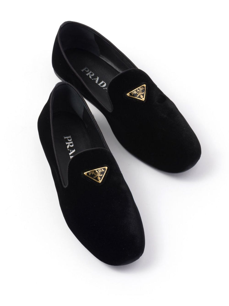 triangle-logo velvet loafers