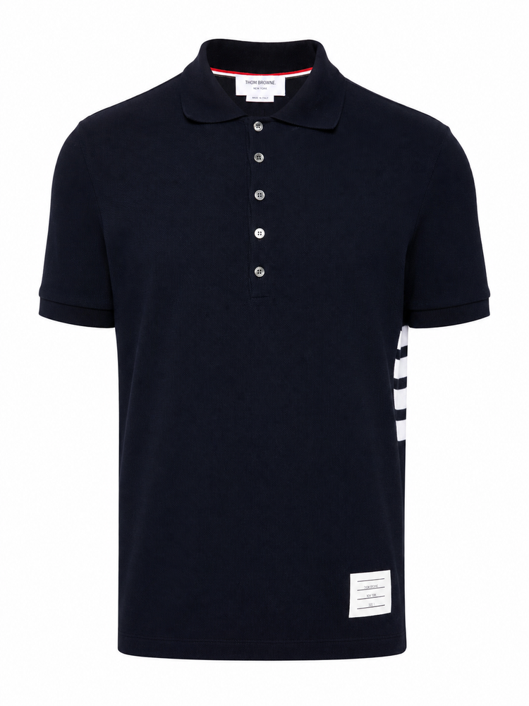 SHORT SLEEVE RIB CUFF POLO W/ ENGINEERED 4 BAR STRIPE IN CLASSIC PIQUE