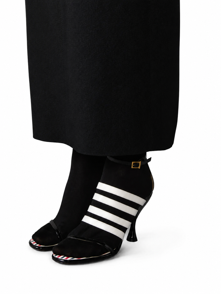 4 BAR STRAPPY HEEL SANDAL W/ 90MM ROUND CURVED HEEL IN SOFT PATENT LEATHER