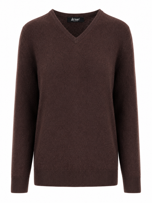 LA ROSE maglione v-neck cashmere marrone
