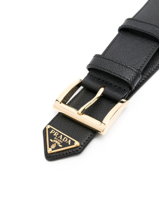 logo-plaque leather belt