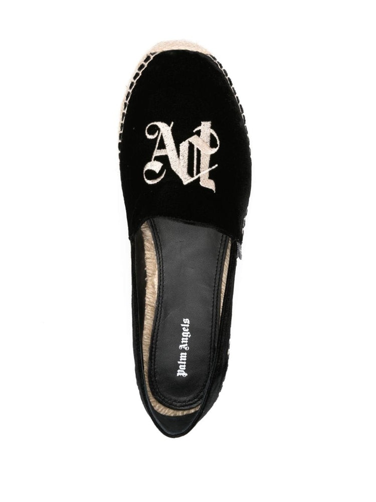 logo-embroidered velvet espadrilles