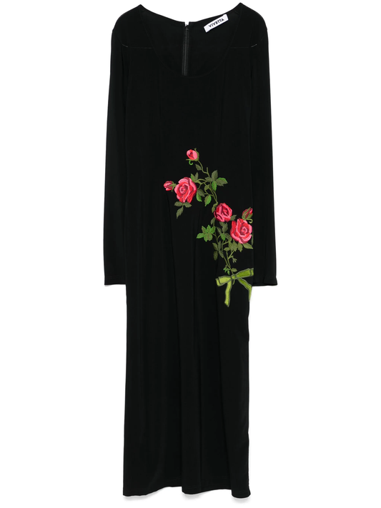 floral-embroidered midi dress