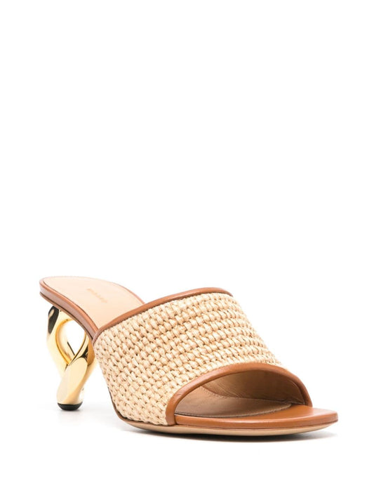 80mm chain-heel raffia mules