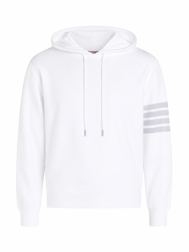 LONG SLEEVE HOODIE PULLOVER W/ OVERDYED 4 BAR IN SOLID LOOPBACK