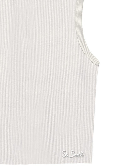 rib-knit grey cotton tank top