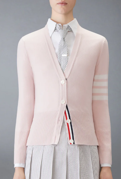 CLASSIC V-NECK CARDIGAN W/ 4 BAR IN CASHMERE